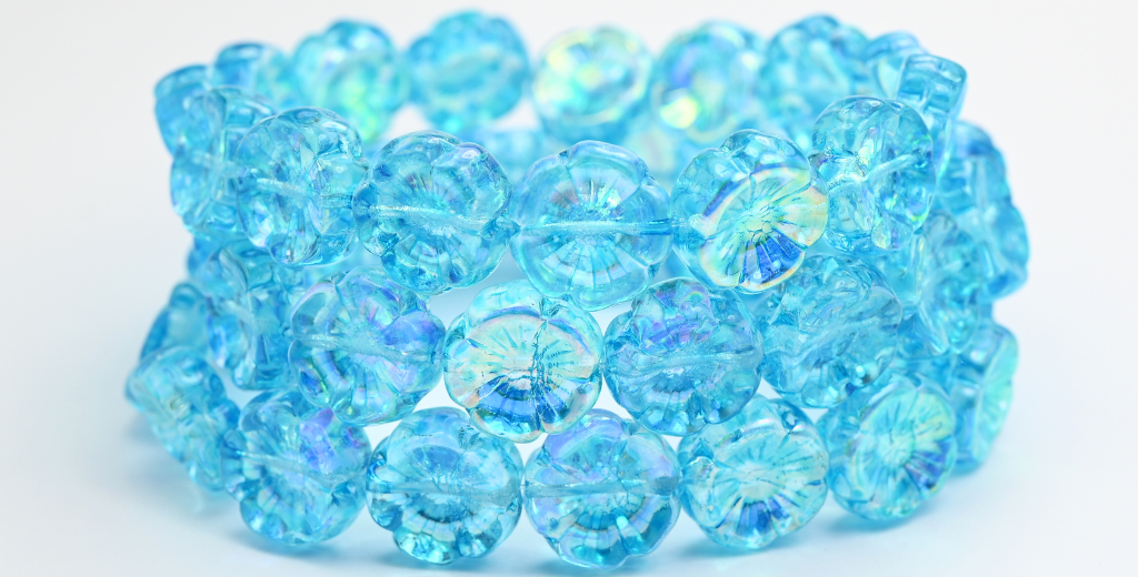 奥特莱斯 10克夏威夷花珠,14 x 14毫米,浅水蓝色Ab(00030-34308-AB),玻璃,捷克共和国