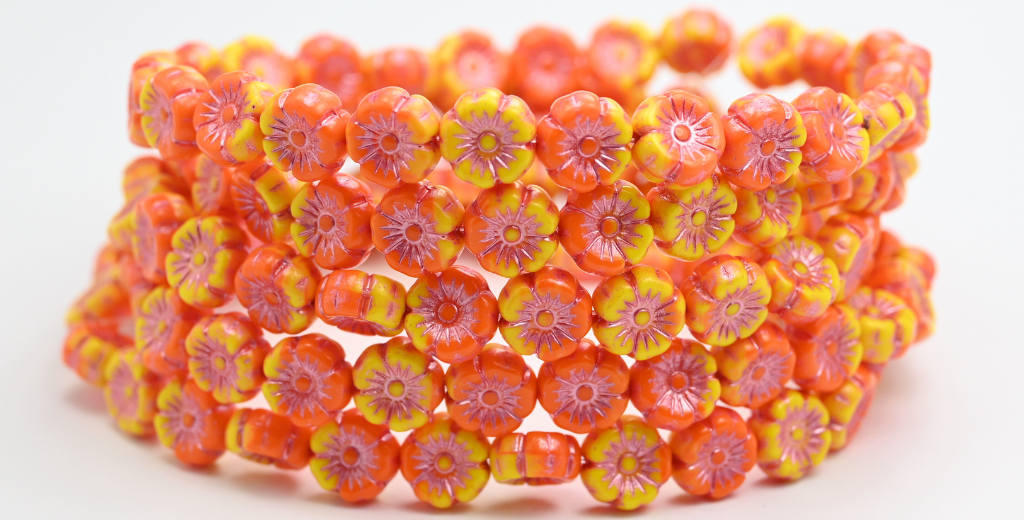 夏威夷花压制玻璃珠,931483120 粉色内衬 (931483120-54321),玻璃,捷克共和国