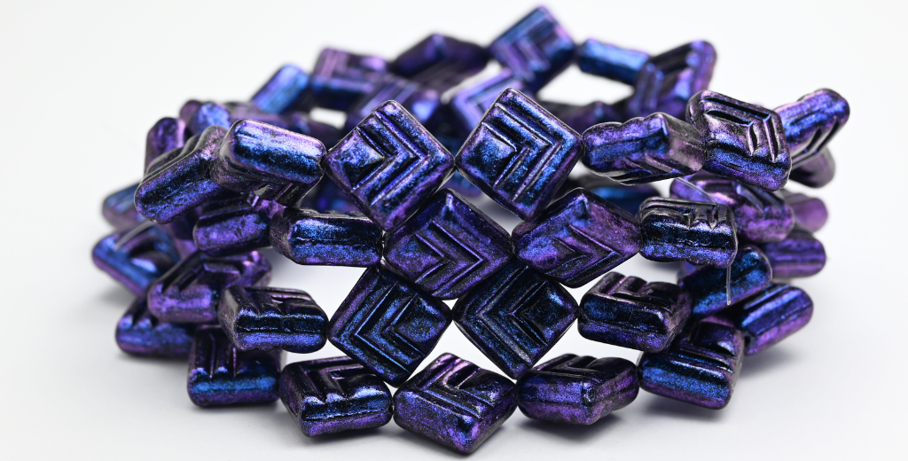 Rhombus Pressed Glass Beads, Black Blue Iridiscent (23980-86966), Glass, Czech Republic