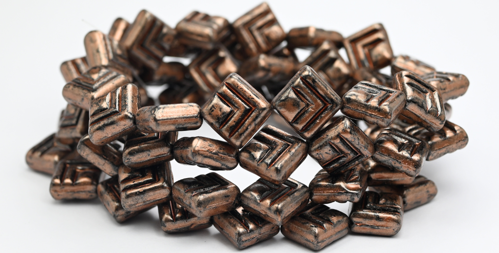 ロンバスプレスガラスビーズ、ブラックコッパースプラッシュ(23980-86750)、ガラス、チェコ共和国