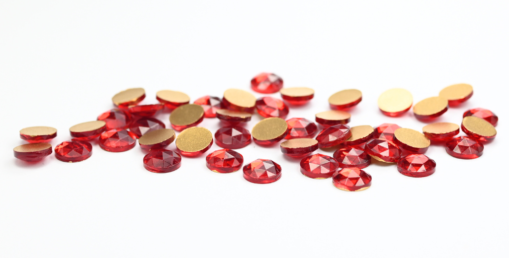 Round Flat Back Cabs, Transparent Red 98521 Rubin (90090-98521-RUBIN), Glass, Czech Republic ~ STRANDED