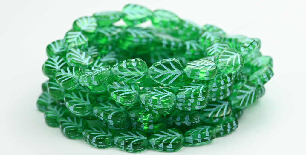 Lilac Leaf Pressed Glass Beads, 50600 Light Blue Lined (50600-54308), Glass, Czech Republic ~ STRANDED