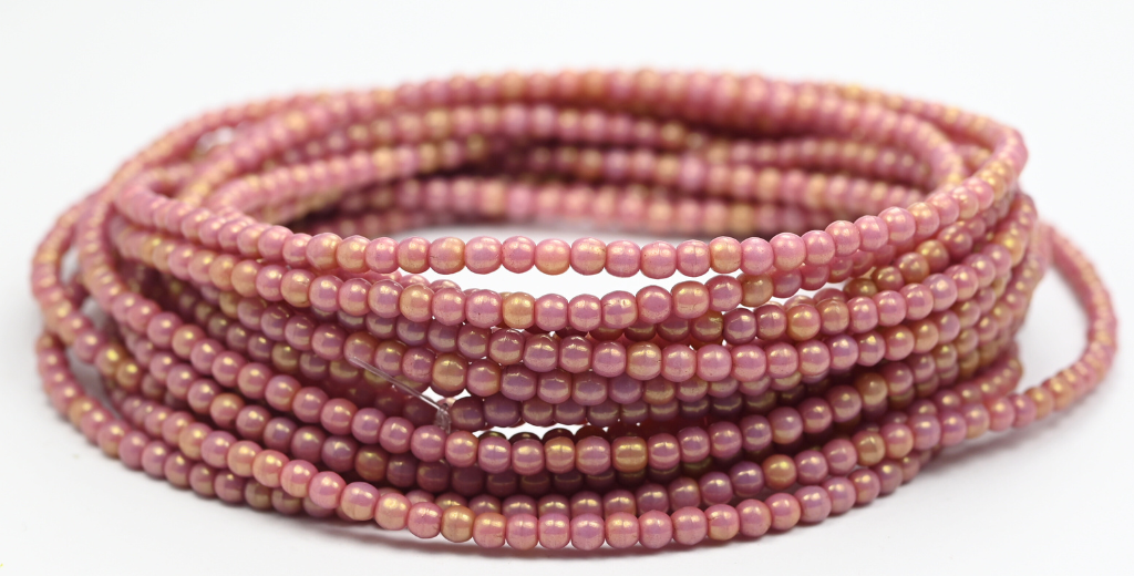 丸型プレスガラスビーズ Druck、ホワイトラスターバイオレットフルコーティング(02010-14496)、ガラス、チェコ共和国 ~ STRANDED