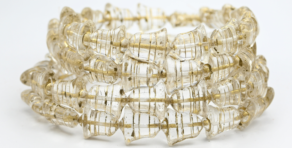 OUTLET 10 grams Flat Bell Beads, 14 x 13 mm, Crystal Gold Lined (00030-54202), Glass, Czech Republic