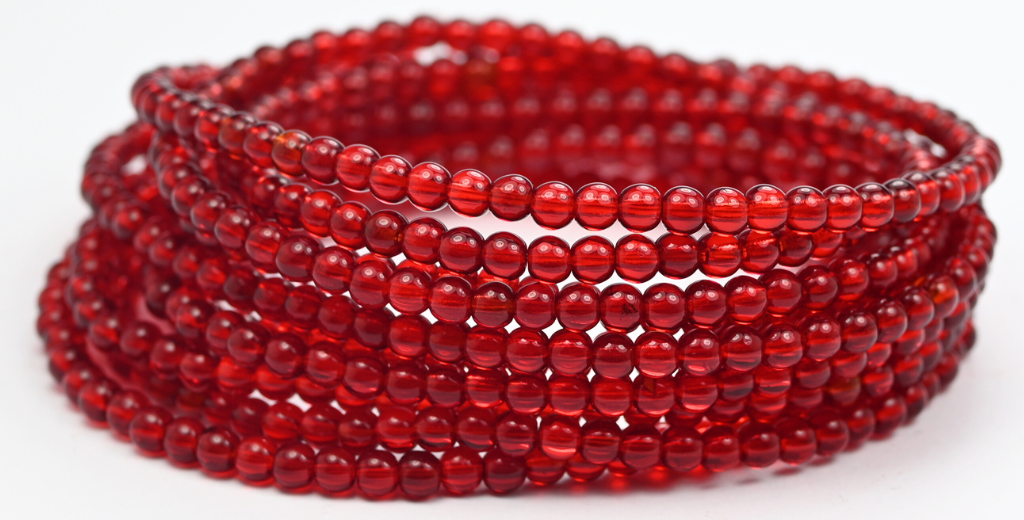 丸型プレスガラスビーズ Druck、透明レッド (90090)、ガラス、チェコ共和国 ~ STRANDED