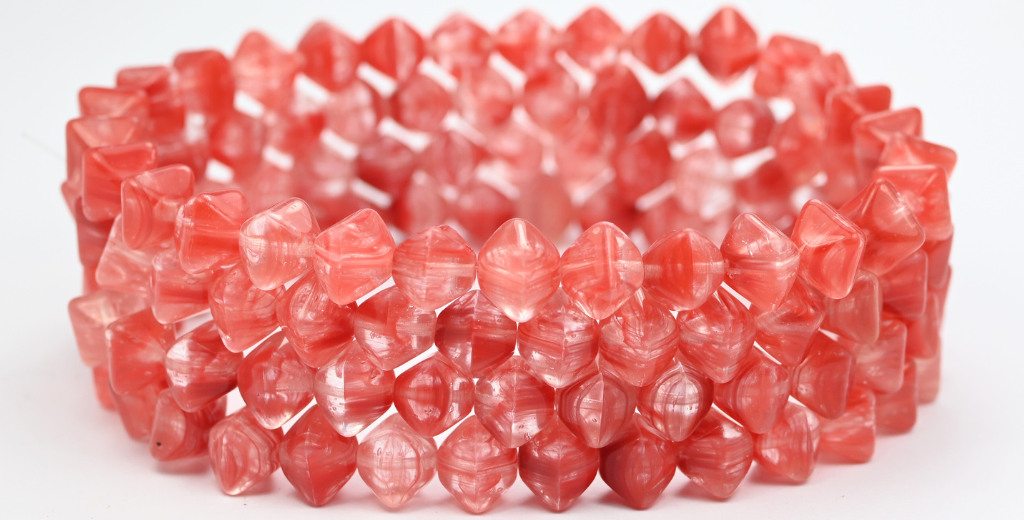 平らな双円錐形のプレスビーズ、ミックスカラーレッド(MIX-RED)、ガラス、チェコ共和国 ~ STRANDED