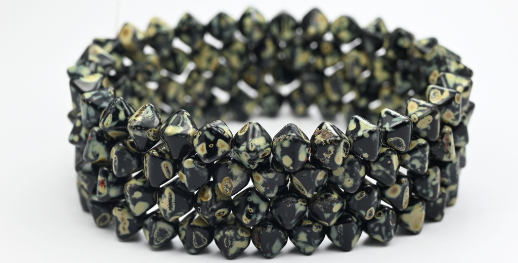 扁平双锥压制珠,黑色石灰华 (23980-86800),玻璃,捷克共和国 ~ STRANDED