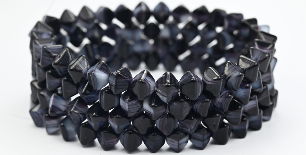 Flattened Bicone Pressed Beads, Brown White Line (17025-LINE), Glass, Czech Republic ~ STRANDED