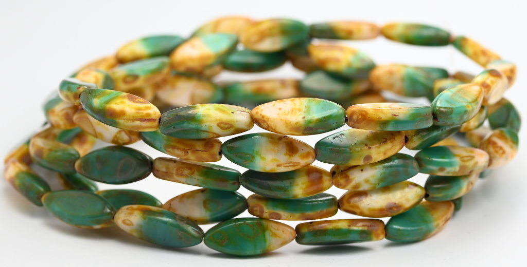 奥特莱斯 10克船珠,18 x 7毫米,蛋白石祖母绿白色染色强(52050-02010-86805),玻璃,捷克共和国