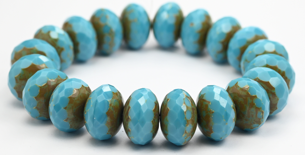 Faceted Special Cut Rondelle Fire Polished Beads, Blue Travertin (63900-86800), Glass, Czech Republic ~ STRANDED