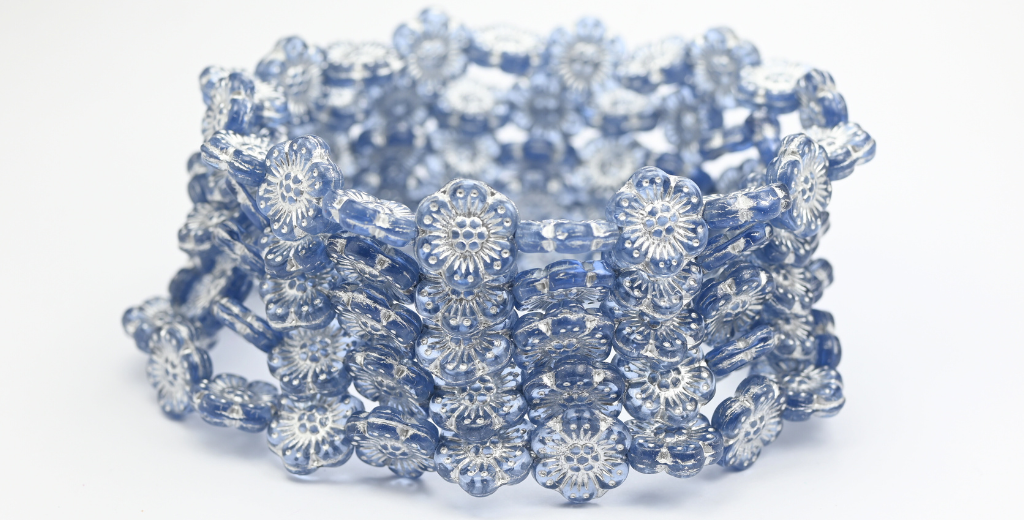 花朵压制玻璃珠,透明蓝色镀银内衬 (30020-54201),玻璃,捷克共和国 ~ STRANDED