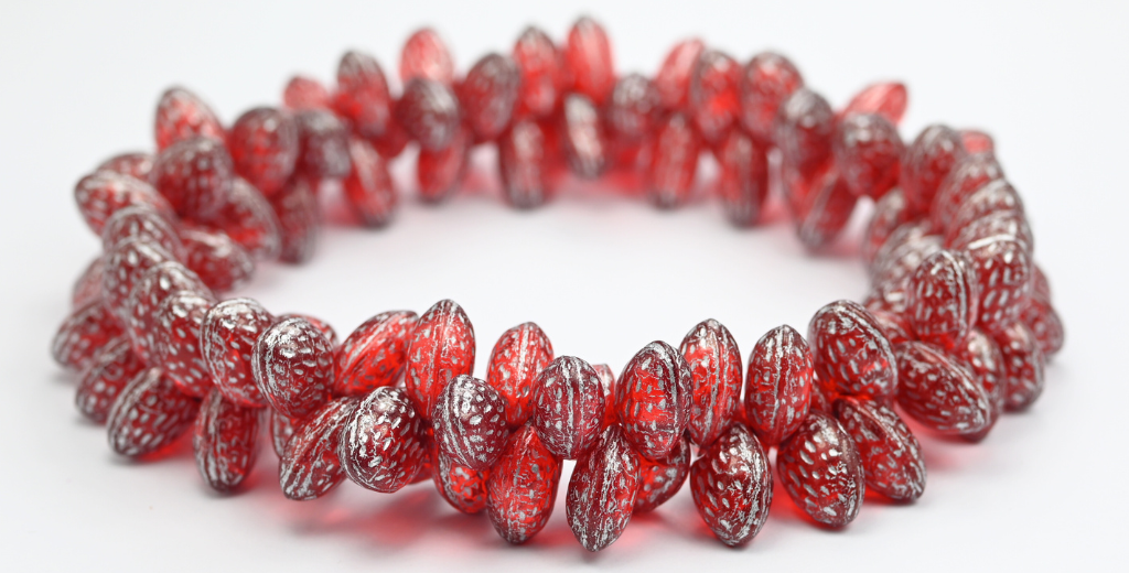 Strawberry Friut Pressed Glass Beads, Transparent Red Silver Lined (90060-54201), Glass, Czech Republic ~ STRANDED