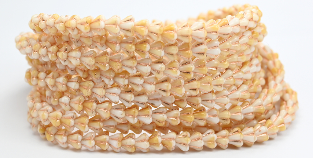 ベルフラワープレスガラスビーズ、ダークベージュ銅線(07193-54200)、ガラス、チェコ共和国~STRANDED