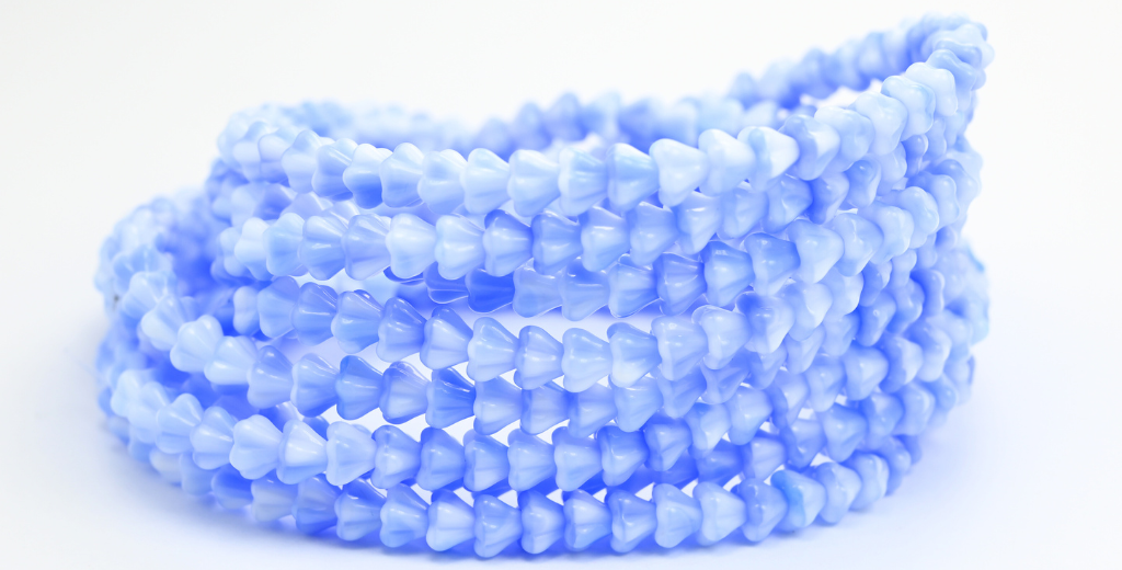 Bell Flower Pressed Glass Beads, Blue White (07624), Glass, Czech Republic ~ STRANDED