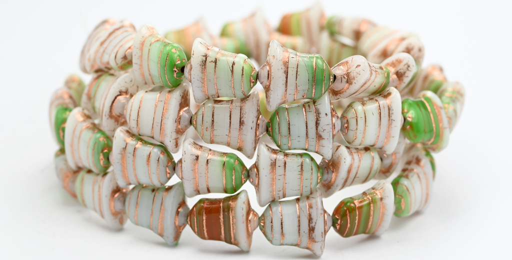 Flat Bell Beads, Green Mixed Colors 54200B (GREEN-MIX-54200B), Glass, Czech Republic ~ STRANDED