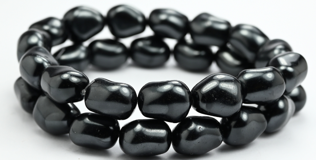 形似石头的压制玻璃珠,黑色赤铁矿 (23980-14400),玻璃,捷克共和国 ~ STRANDED