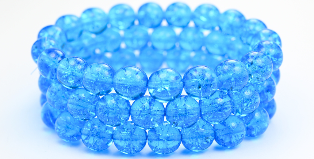 Round Pressed Glass Beads Druck, Aqua Crack (60030-CRACK), Glass, Czech Republic ~ STRANDED