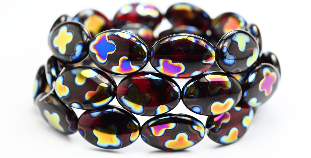 扁平椭圆压制玻璃珠,宝石红 281012 (90080-281012),玻璃,捷克共和国 ~ STRANDED