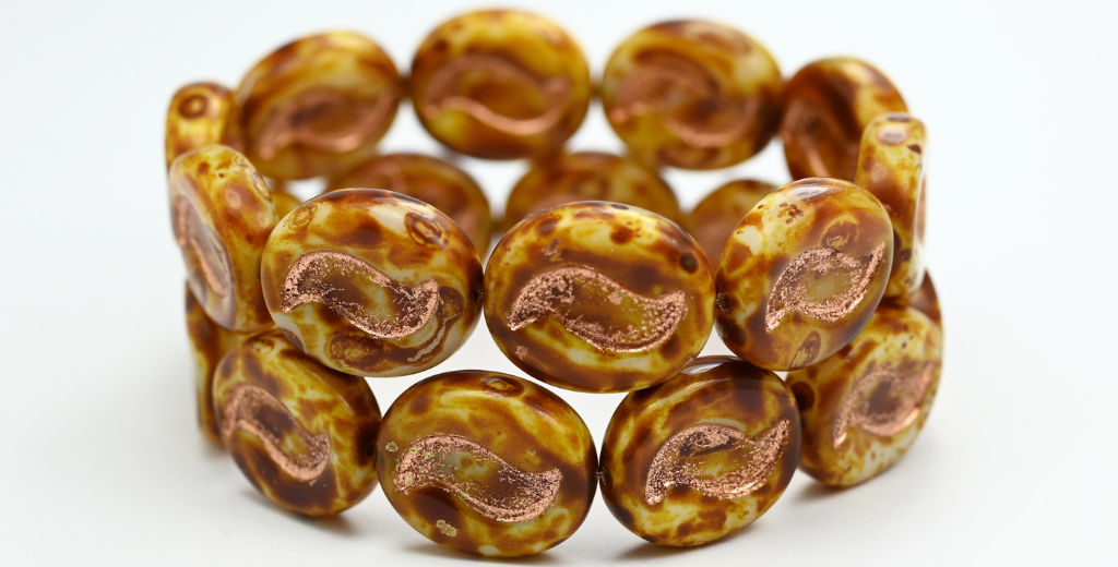 椭圆形,镶嵌蒂尔达压制玻璃珠,白色石灰华铜衬里 (02010-86800-54200),玻璃,捷克共和国 ~ STRANDED