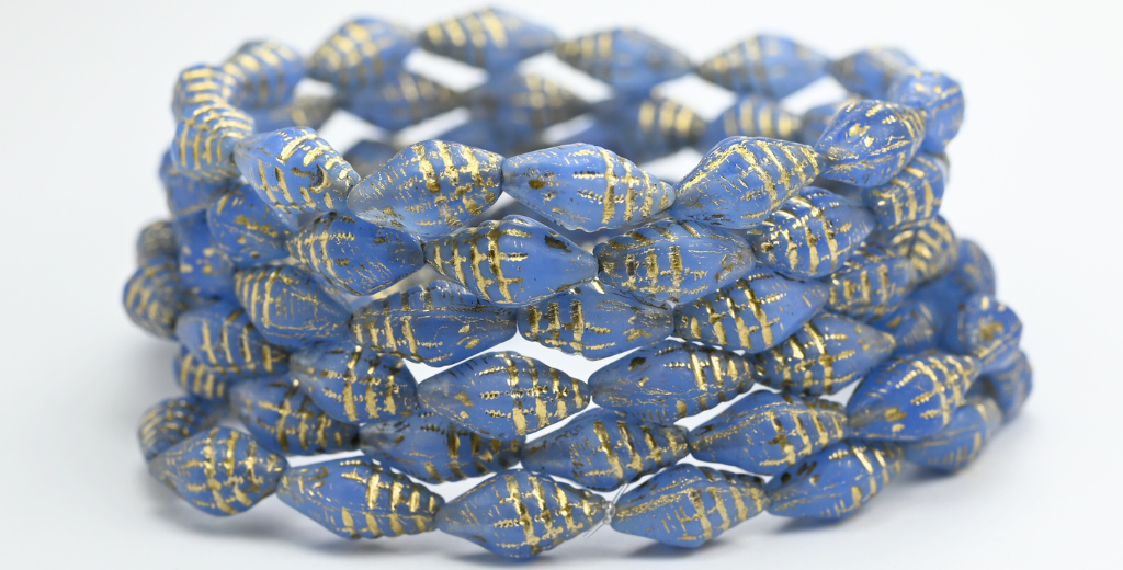 Seashell Pressed Glass Beads, Opal Blue Gold Lined (31000-54202), Glass, Czech Republic ~ STRANDED