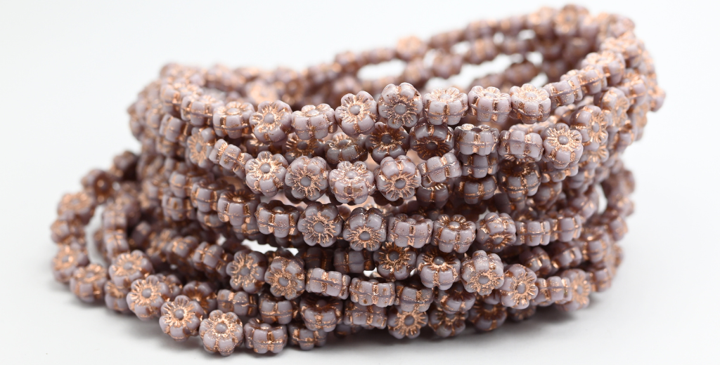 Hawaii Flower Pressed Glass Beads, Opaque Amethyst Copper Lined (23010-54200), Glass, Czech Republic ~ STRANDED