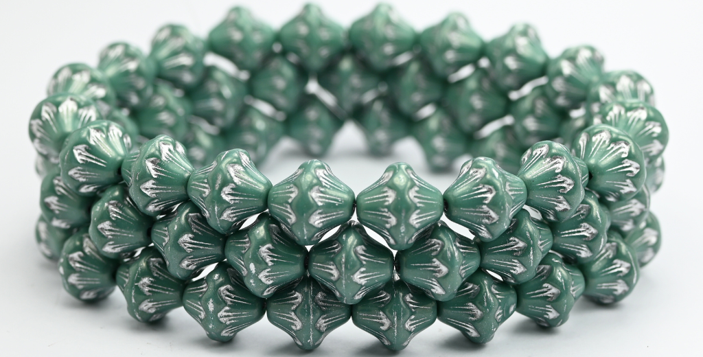 ランタンプレスガラスビーズ、ターコイズシルバーライン(63130-54201)、ガラス、チェコ共和国~STRANDED