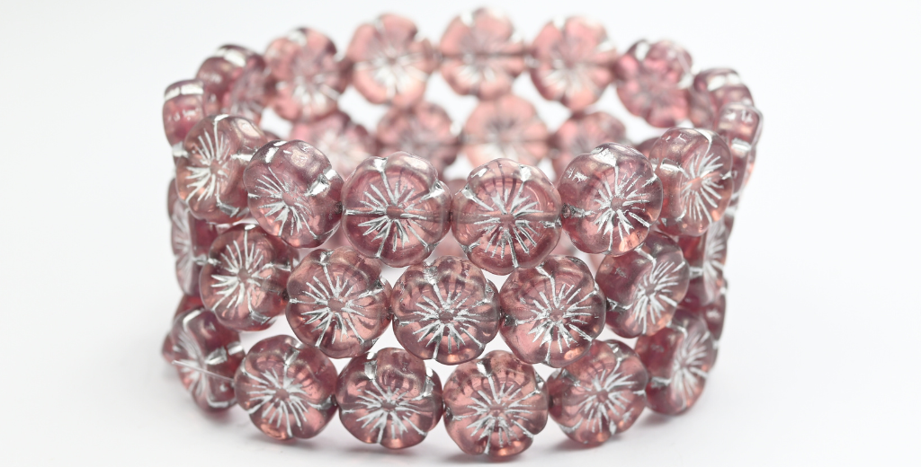 夏威夷花压制玻璃珠,蛋白石粉银衬里 (71010-54201),玻璃,捷克共和国 ~ STRANDED