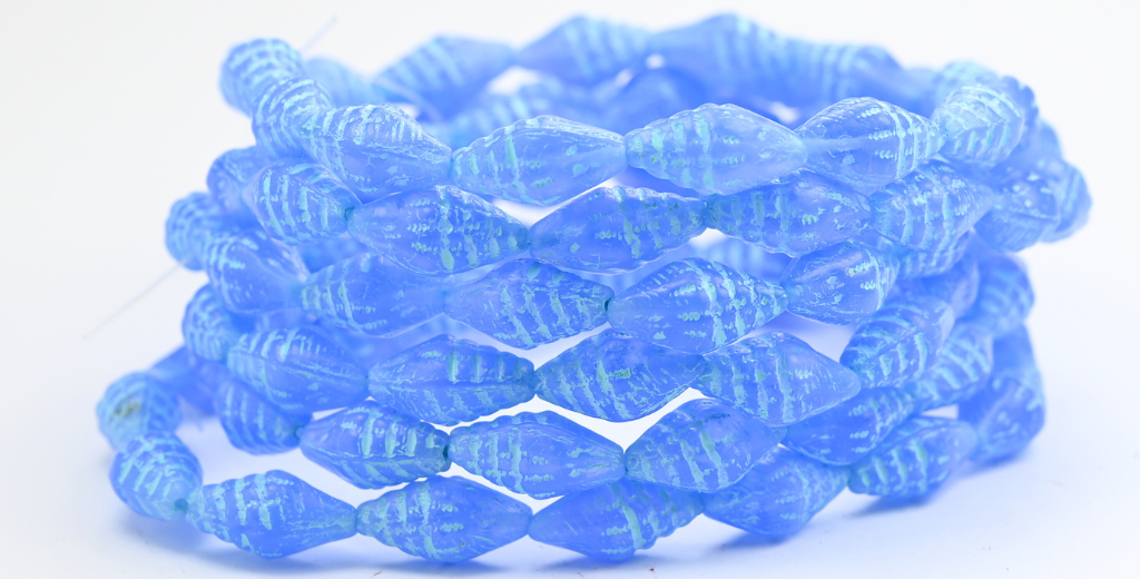 貝殻押しガラスビーズ、オパールブルーライトブルーライン入り(31000-54308)、ガラス、チェコ共和国~STRANDED