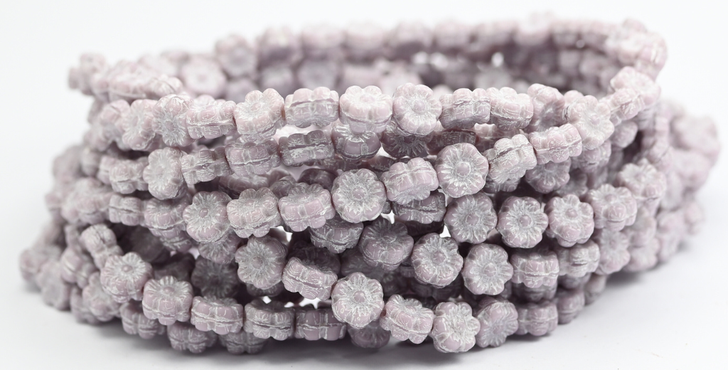 夏威夷花压制玻璃珠,24020 白色内衬 (24020-46401),玻璃,捷克共和国 ~ STRANDED