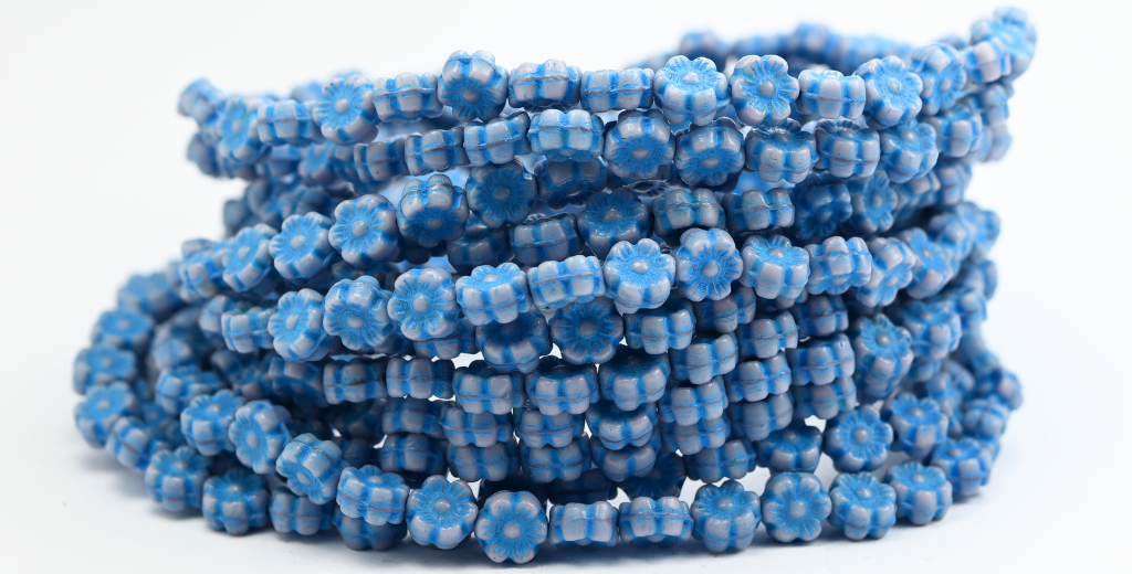 Hawaii Flower Pressed Glass Beads, 24020 Light Blue Lined (24020-46460), Glass, Czech Republic ~ STRANDED
