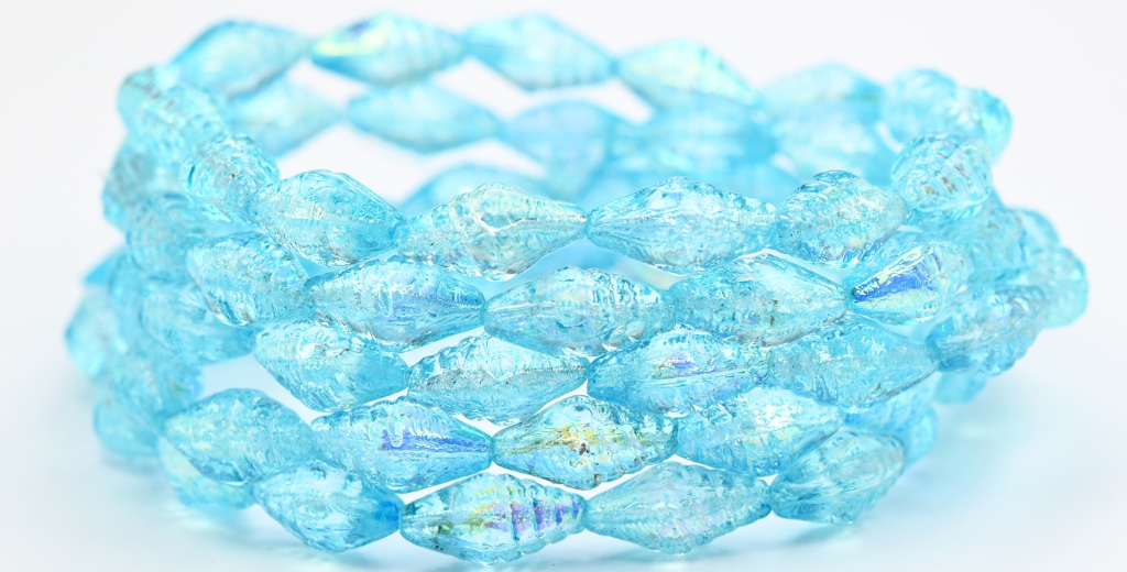 貝殻プレスガラスビーズ、クリスタルライトアクアブルーAb(00030-34308-AB)、ガラス、チェコ共和国〜STRANDED