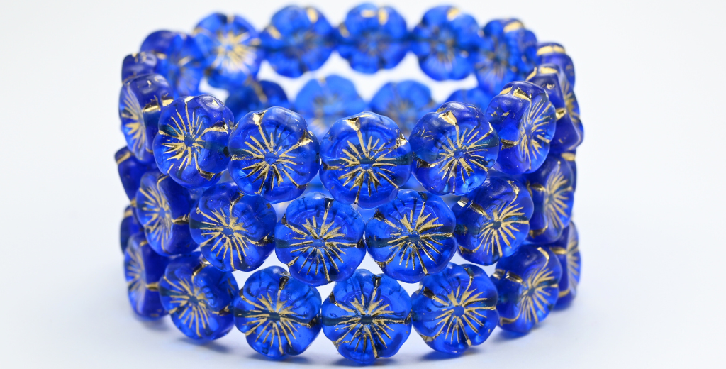 OUTLET 10克夏威夷花珠,14 x 14毫米,透明蓝金内衬(30060-54202),玻璃,捷克共和国