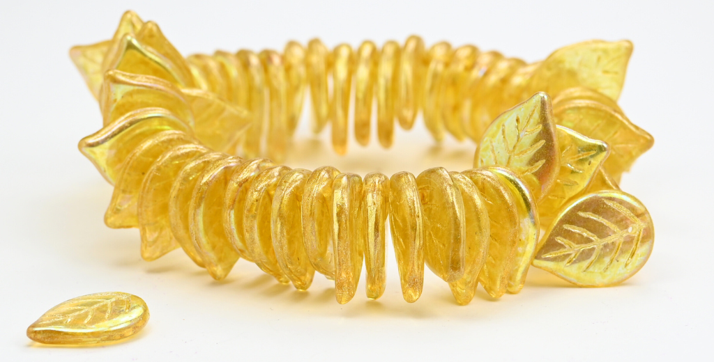 Leaf Pressed Glass Beads, Crystal Light Yellow Ab (00030-34302-AB), Glass, Czech Republic ~ STRANDED