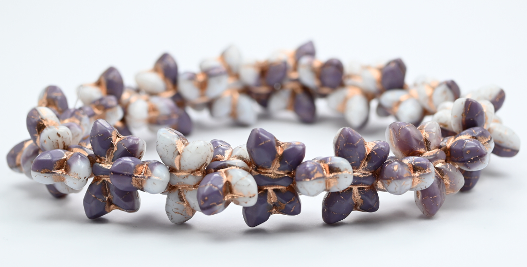 シンプルなバタフライプレスガラスビーズ、シルクラベンダー銅線(240104000-54200)、ガラス、チェコ共和国〜STRANDED