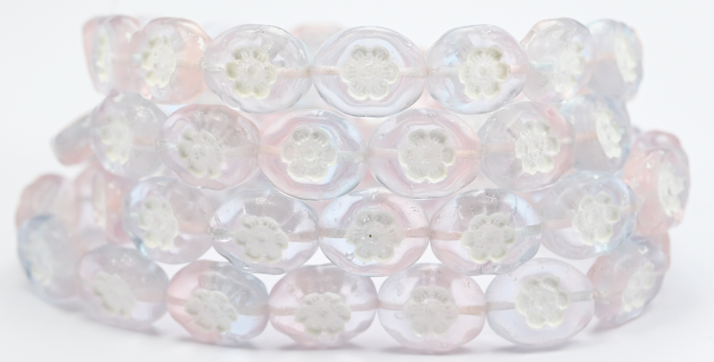 出口 10 克 两颗铃铛珠,14 x 11 毫米,透明粉色/透明浅紫水晶色,白色内衬 (70110-20210-46401),玻璃,捷克共和国