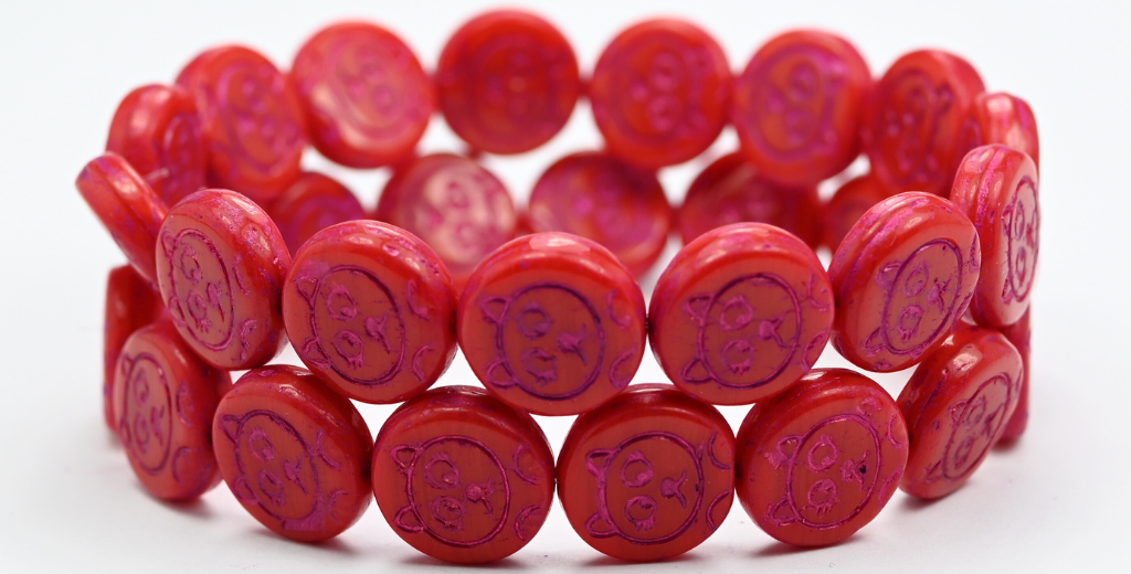 OUTLET 10克猫嘴套造型硬币珠,14 x 14毫米,蛋白石红 54326 (91240-54326),玻璃材质,捷克共和国