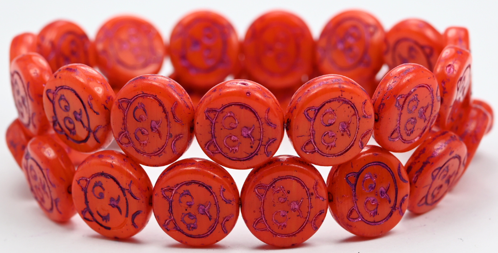 猫嘴硬币珠,蛋白石红 54520 (91240-54520),玻璃,捷克共和国 ~ STRANDED