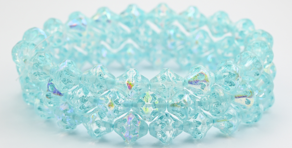 灯笼造型压制玻璃珠,水晶浅蓝色内衬 AB (00030-54308-AB),玻璃,捷克共和国 ~ 串珠