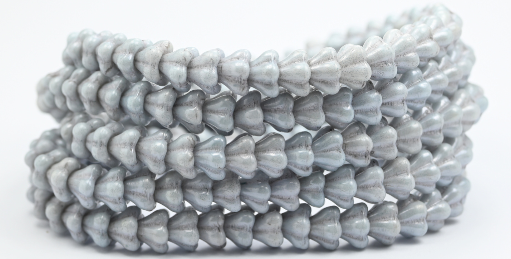Bell Flower Pressed Glass Beads, White 14458 (02010-14458), Glass, Czech Republic ~ STRANDED