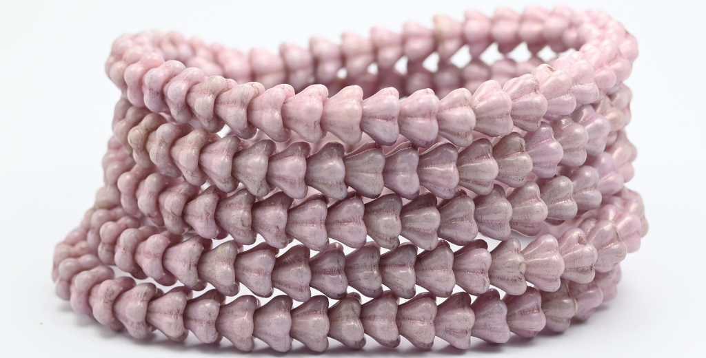 OUTLET 10 grams Bell Flower Beads, 4 x 6 mm, White Luster Lila (02010-14494), Glass, Czech Republic