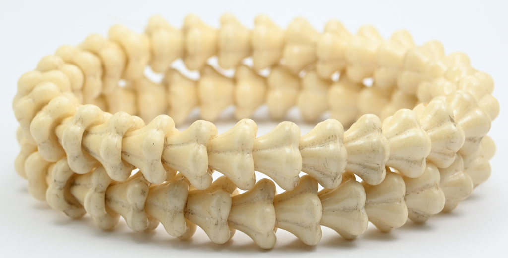 铃兰花压花玻璃珠,白色光泽棕色全涂层 (02010-14413),玻璃,捷克共和国 ~ 串珠