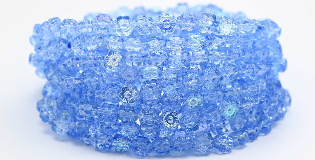 ハワイフラワープレスガラスビーズ、クリスタル銅線入りAB(00030-54307-AB)、ガラス、チェコ共和国~STRANDED