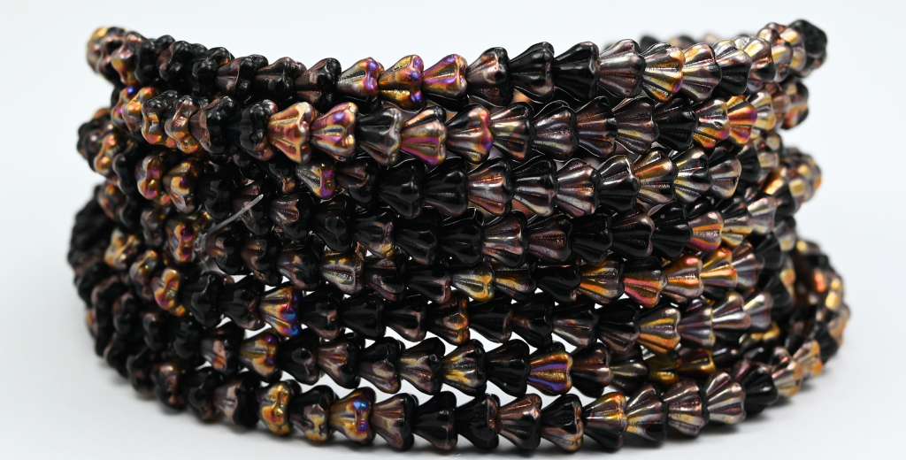 铃兰花压花玻璃珠,黑玫瑰金卡普里色 (23980-27101),玻璃,捷克共和国 ~ 串珠