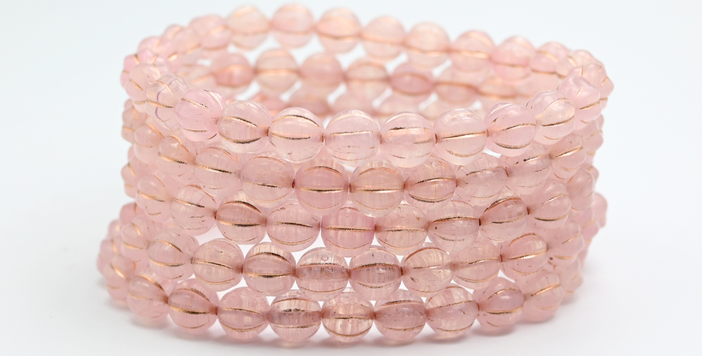 Melon Round Pressed Glass Beads With Stripes, 8701 Copper Lined (8-08701-54200), Glass, Czech Republic ~ STRANDED