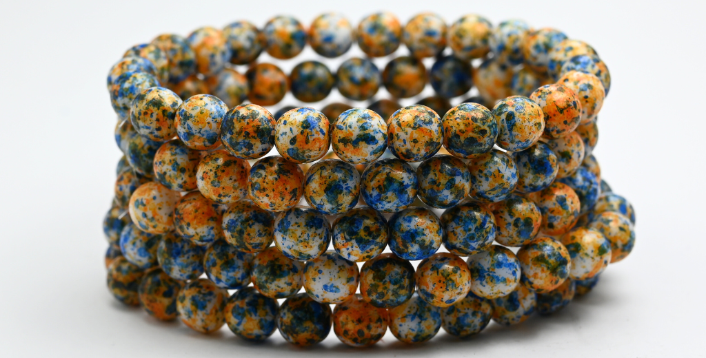 Round Pressed Glass Beads Druck, White 48512 (02010-48512), Glass, Czech Republic ~ STRANDED