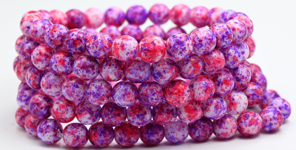 Round Pressed Glass Beads Druck, White 48510 (02010-48510), Glass, Czech Republic ~ STRANDED