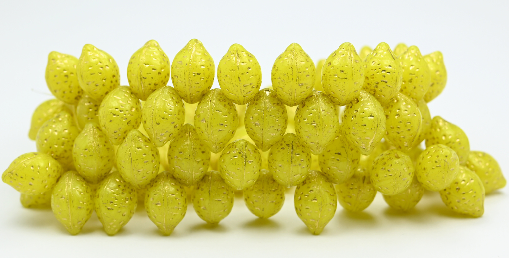 Lemon Friut Pressed Glass Beads, Opal Yellow Gold Lined (81210-54202), Glass, Czech Republic ~ STRANDED