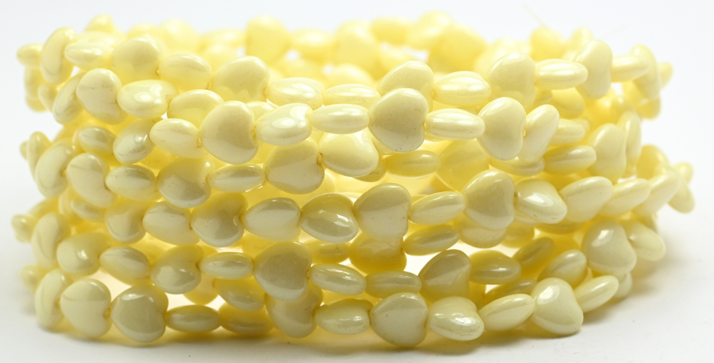 Heart Pressed Glass Beads, White Luster Yellow Full Coated (02010-14483), Glass, Czech Republic ~ STRANDED