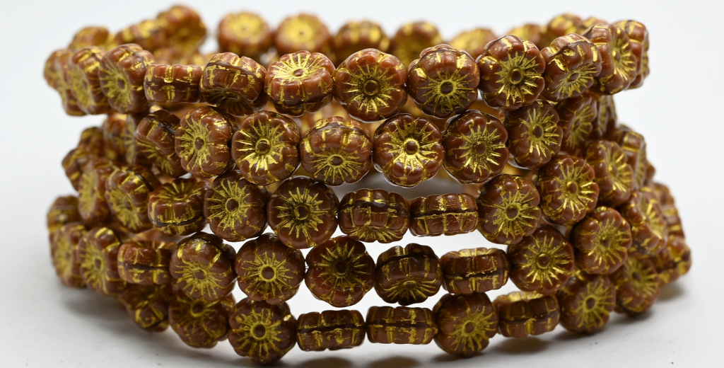 夏威夷花卉压花玻璃珠,混合棕色水晶 54341 (16617-54341),玻璃,捷克共和国 ~ 串珠