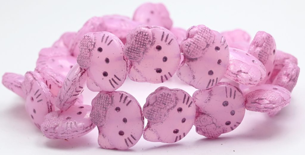 OUTLET 10 grams Hello Kitty Beads, 19 x 18 mm, Opal Pink Pink Lined (72200-54321), Glass, Czech Republic